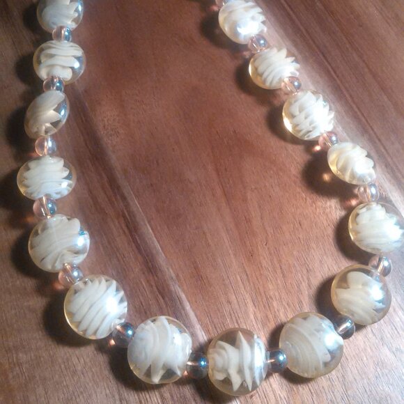 Champagne Color Murano Glass Beaded Silvertone Brass Necklace (20 to 22 Inch) - Picture 3 of 15